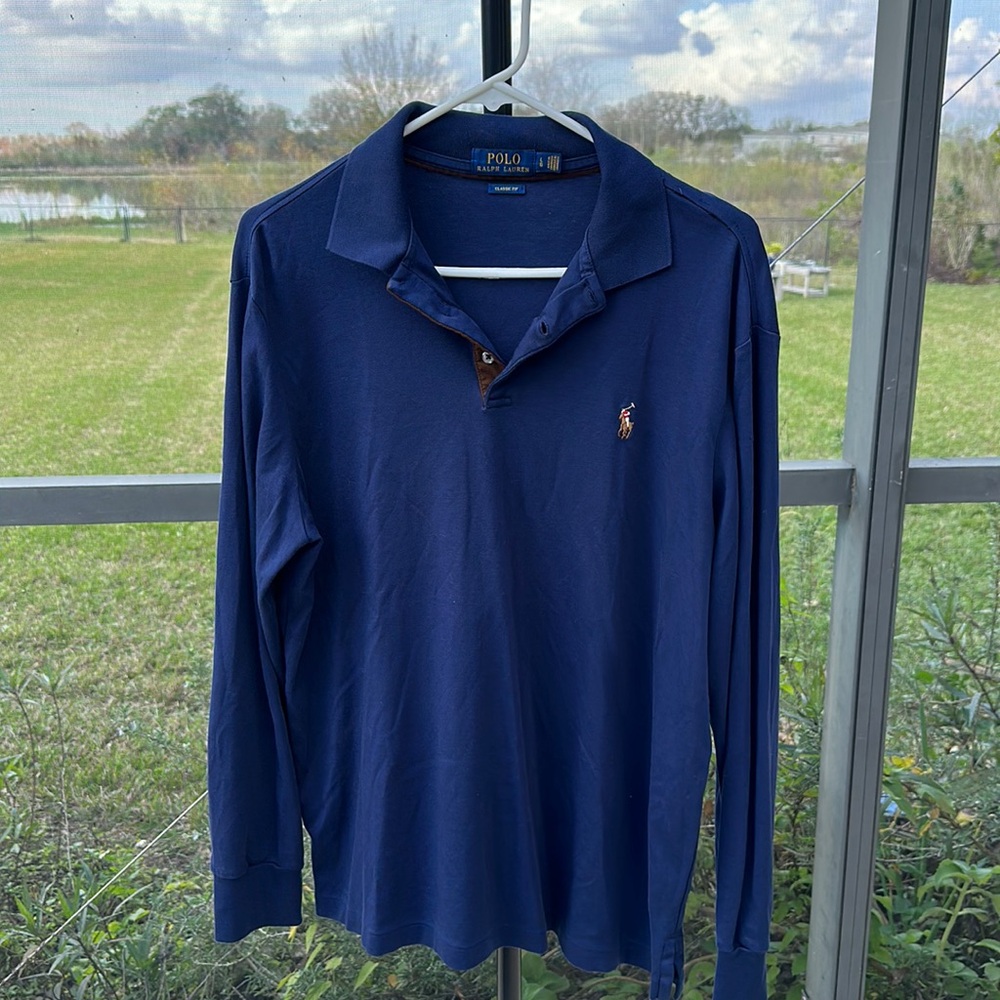 Men’s Polo Ralph Lauren long sleeve classic fit navy pullover shirt large